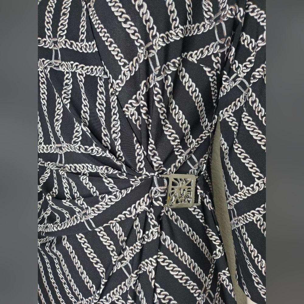 Anne Klein Faux Wrap Dress with Chain Print and Hardware Emblem at Waist - Picture 3 of 12